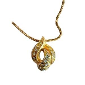 Christian Dior Rhinestone Gold Plate Necklace 16"